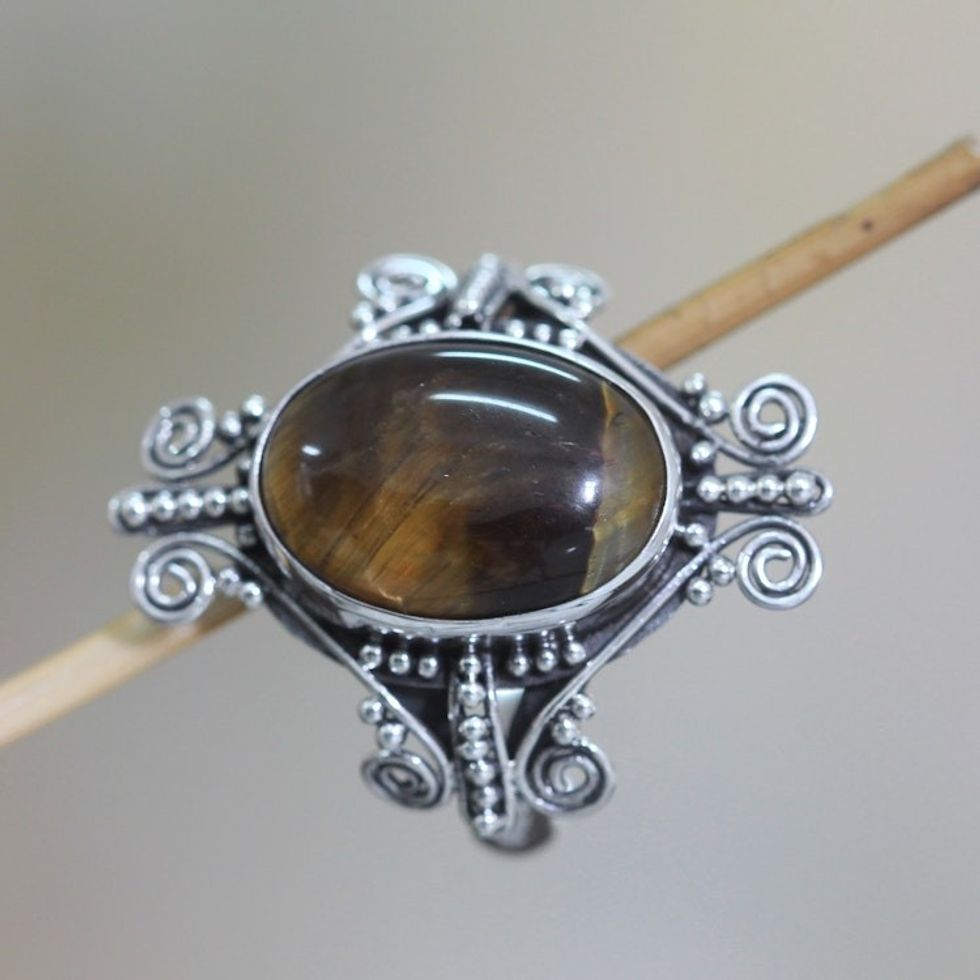 Tiger's Eye and Sterling Silver Cocktail Ring 'Dreams of Bali'