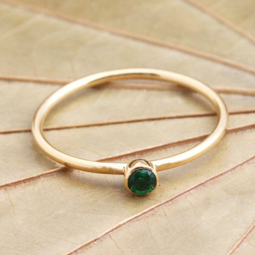 Green Quartz Gold Plated Solitaire Ring 'Subtly Sweet'