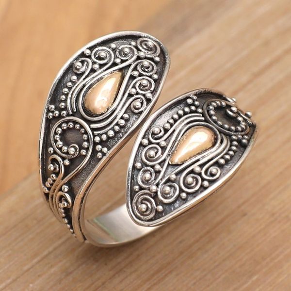 Alternate image for 18k Gold-Accented Cobra-Inspired Wrap Ring from Bali Cobra Spirit