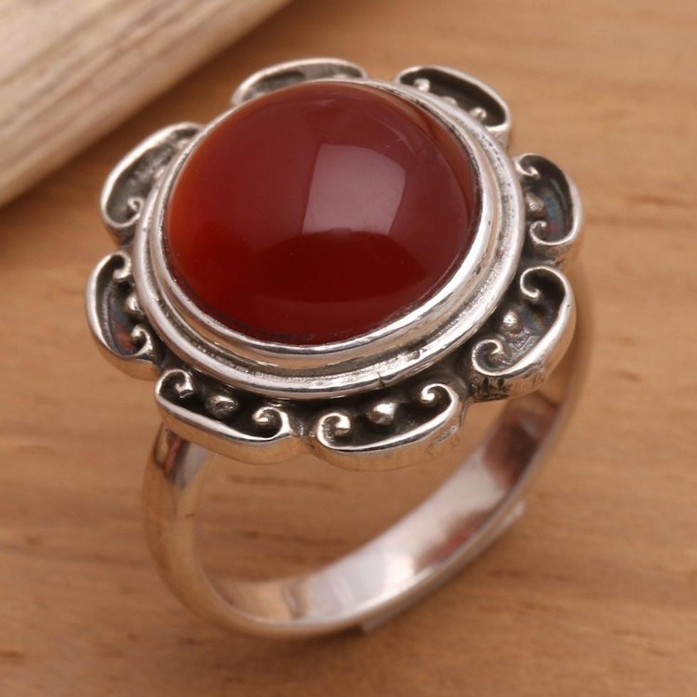 Carnelian solitaire ring 'Lotus Heart of Peace'