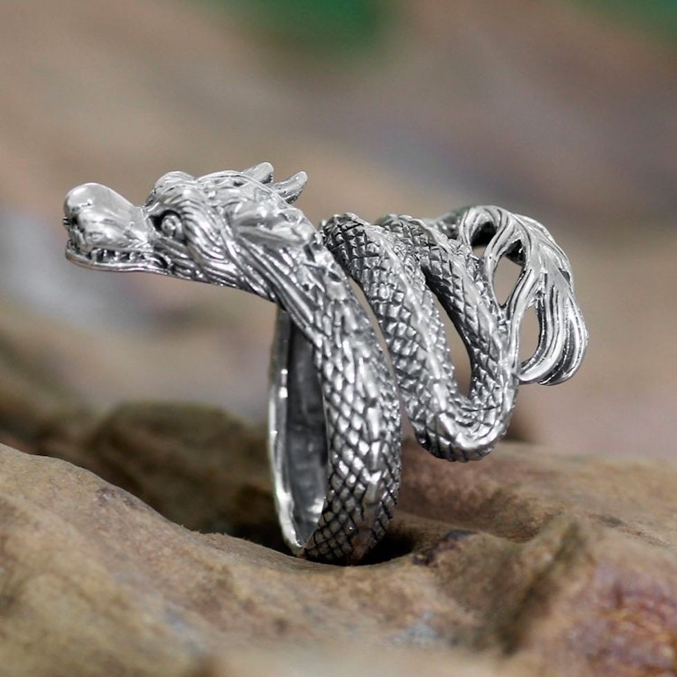 Unique Indonesian Sterling Silver Wrap Ring 'Baby Dragon'