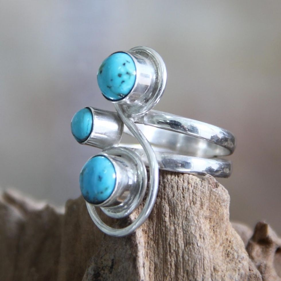 Silver and Reconstituted Turquoise Ring 'Ocean Melody'