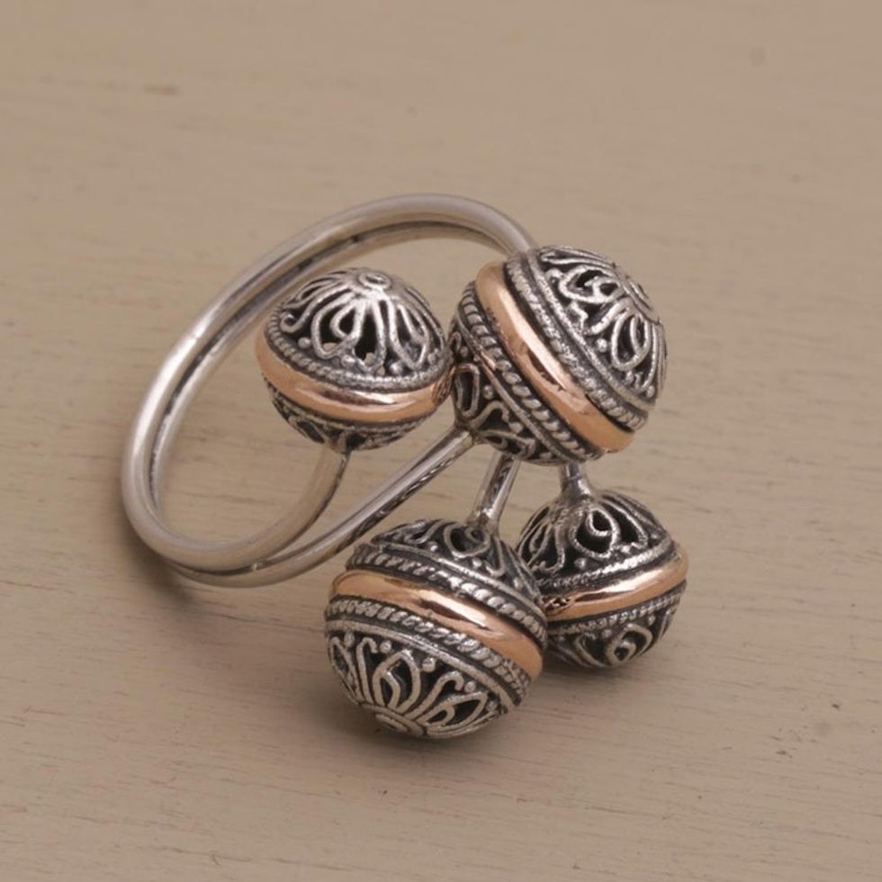 Sterling Silver Scrollwork with Gold Accent Wrap Ring 'Ornate Ornaments'