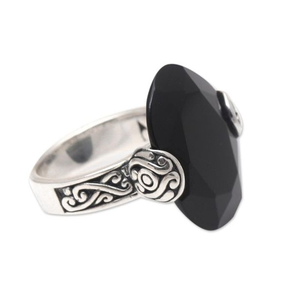 Alternate image for Oval Onyx and Sterling Silver Cocktail Ring from Bali Mysterious Oval