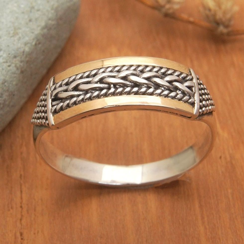 18k Gold-Accented Geometric Traditional Band Ring from Bali 'Love Arrows'