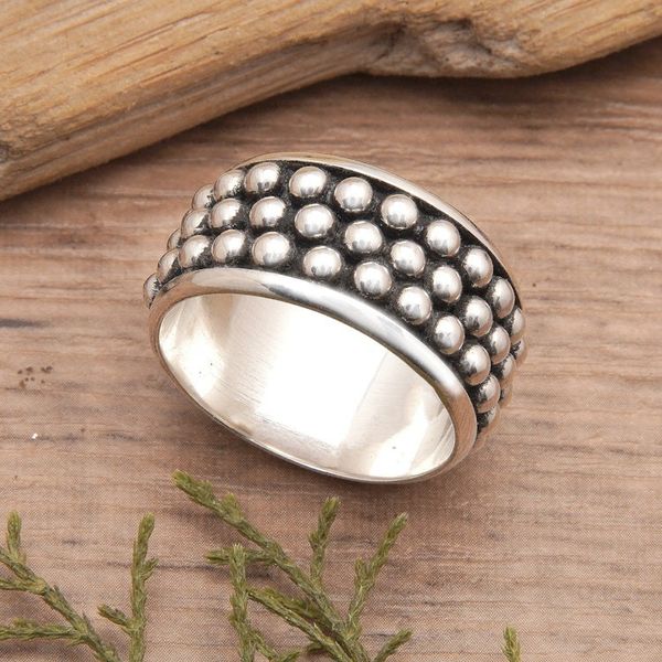 Alternate image for Mens Polka-Dot Patterned Sterling Silver Band Ring Heros Dots