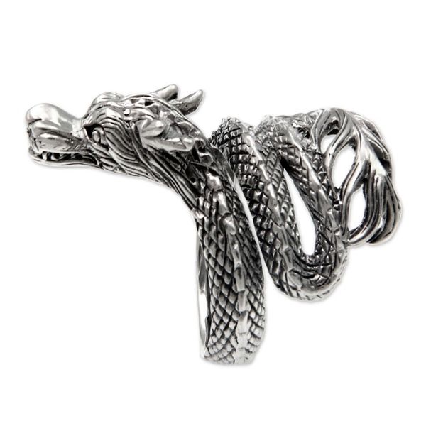 Alternate image for Unique Indonesian Sterling Silver Wrap Ring Baby Dragon