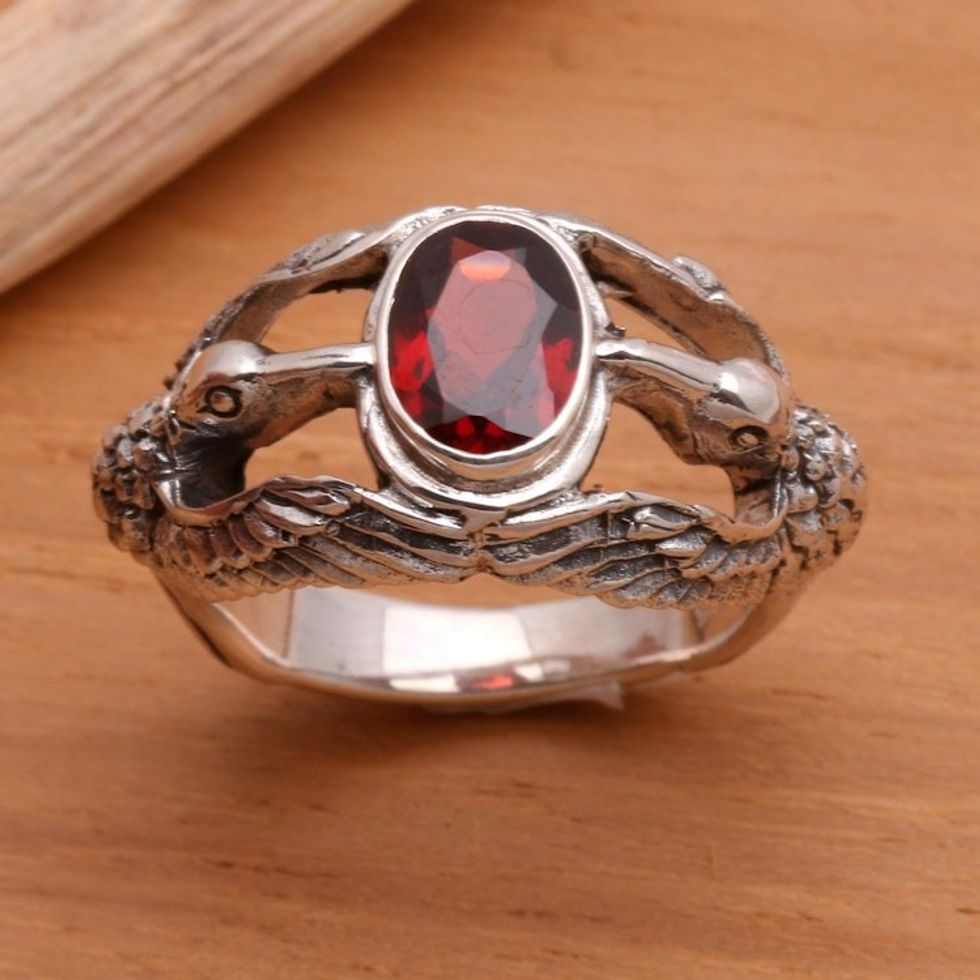 Men's Indonesian Sterling Silver and Garnet Ring 'Gift of Peace'