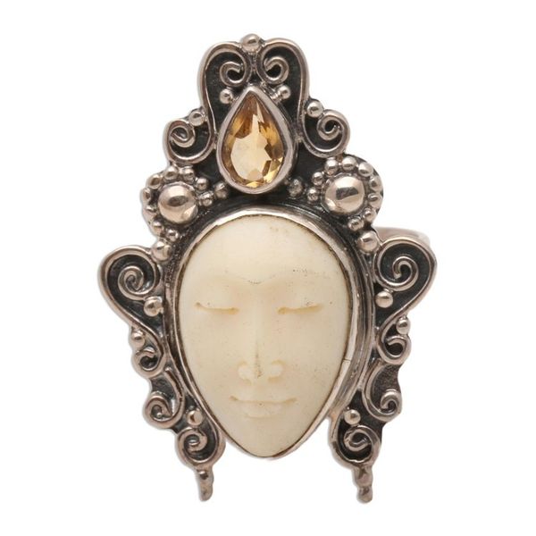 Alternate image for Cow Bone and Citrine Cocktail Ring Sleeping Princess