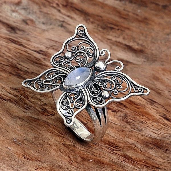 Alternate image for Rainbow Moonstone Butterfly Cocktail Ring from Indonesia Open Wings