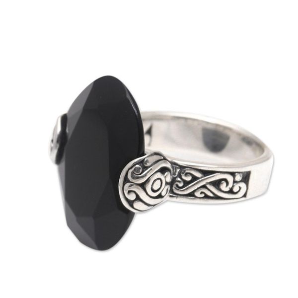 Alternate image for Oval Onyx and Sterling Silver Cocktail Ring from Bali Mysterious Oval