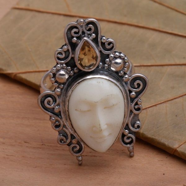 Alternate image for Cow Bone and Citrine Cocktail Ring Sleeping Princess