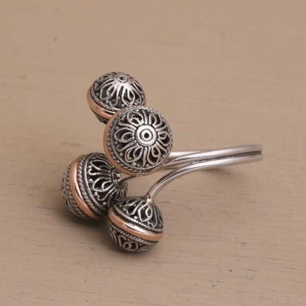 Alternate image for Sterling Silver Scrollwork with Gold Accent Wrap Ring Ornate Ornaments