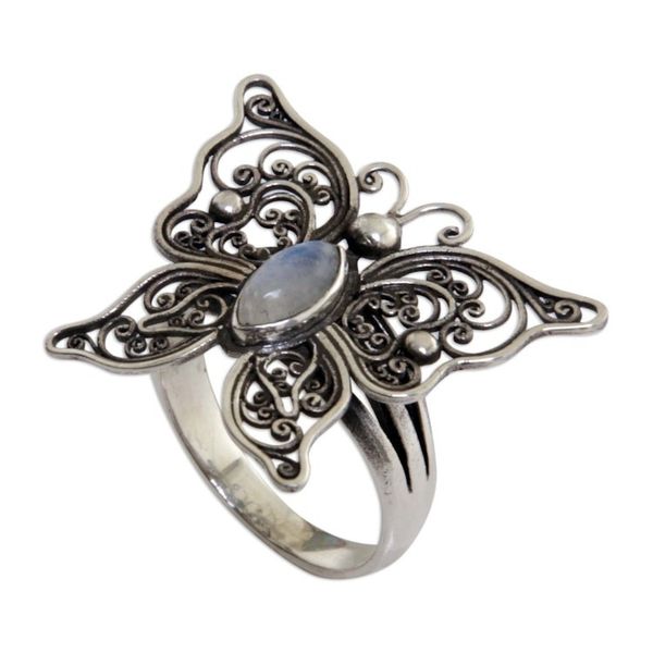 Alternate image for Rainbow Moonstone Butterfly Cocktail Ring from Indonesia Open Wings
