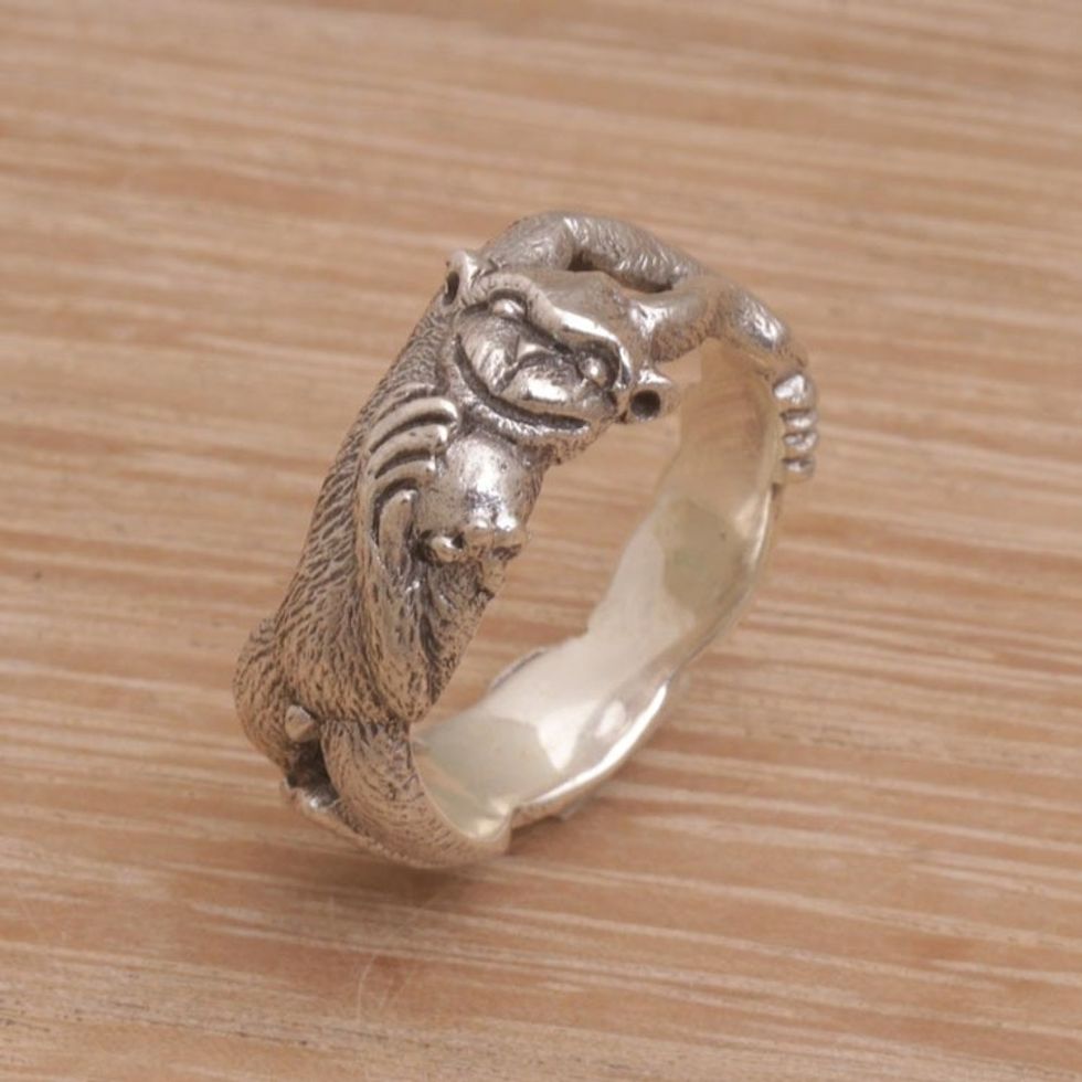 Sterling Silver Monkey Band Ring from Indonesia 'Ape Pose'