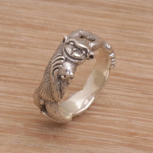 Alternate image for Sterling Silver Monkey Band Ring from Indonesia Ape Pose