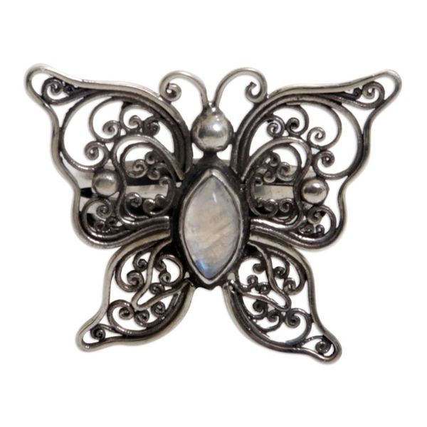 Alternate image for Rainbow Moonstone Butterfly Cocktail Ring from Indonesia Open Wings