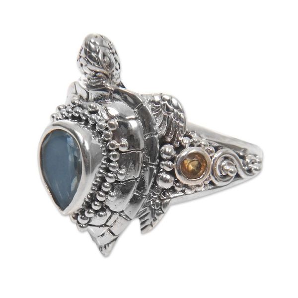 Alternate image for Turtle Theme Multi Gemstone Cocktail Ring from Bali Sea Turtle Enchantment