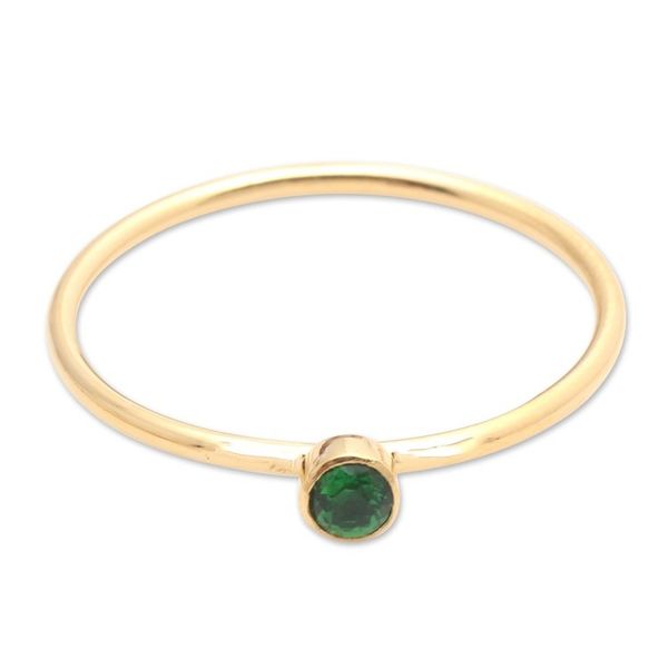 Alternate image for Green Quartz Gold Plated Solitaire Ring Subtly Sweet
