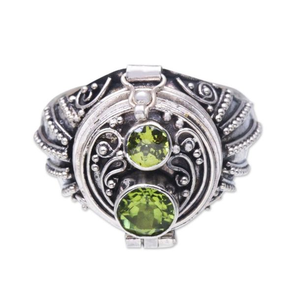 Alternate image for Sterling Silver Peridot Locket Ring from Bali Peace Box
