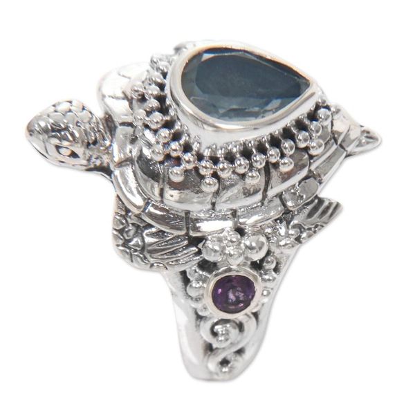 Alternate image for Turtle Theme Multi Gemstone Cocktail Ring from Bali Sea Turtle Enchantment