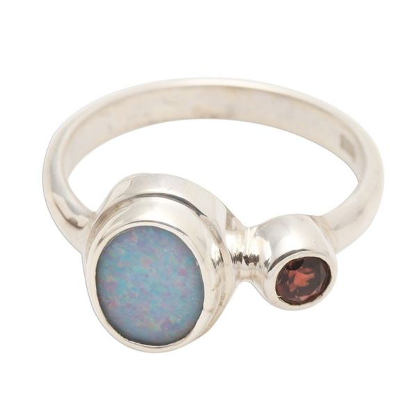 Alternate image for Opal and Garnet Sterling Silver Cocktail Ring Carrier of Light in Red