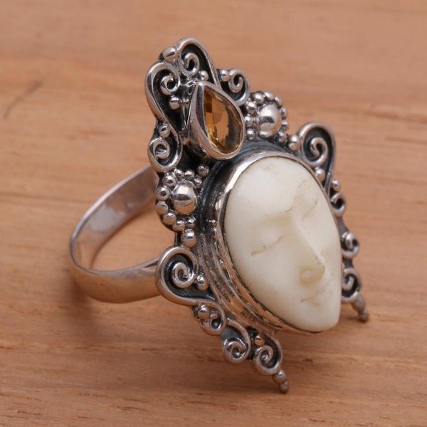 Alternate image for Cow Bone and Citrine Cocktail Ring Sleeping Princess