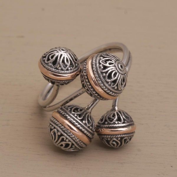 Alternate image for Sterling Silver Scrollwork with Gold Accent Wrap Ring Ornate Ornaments