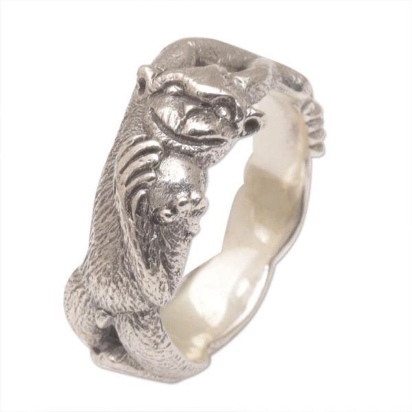 Alternate image for Sterling Silver Monkey Band Ring from Indonesia Ape Pose