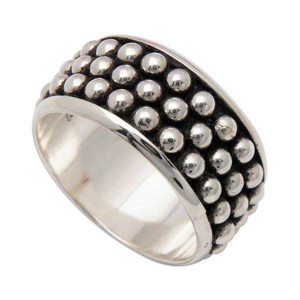 Alternate image for Mens Polka-Dot Patterned Sterling Silver Band Ring Heros Dots