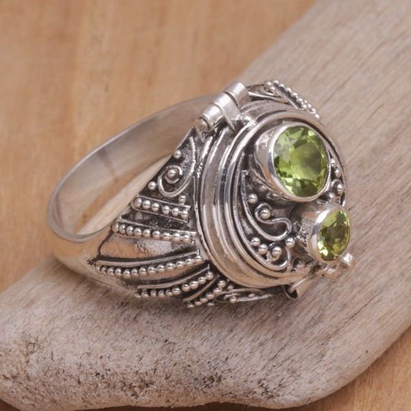 Alternate image for Sterling Silver Peridot Locket Ring from Bali Peace Box