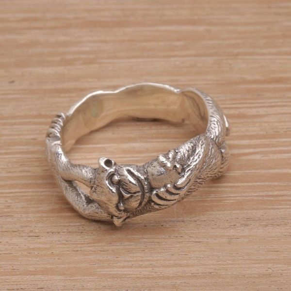 Alternate image for Sterling Silver Monkey Band Ring from Indonesia Ape Pose