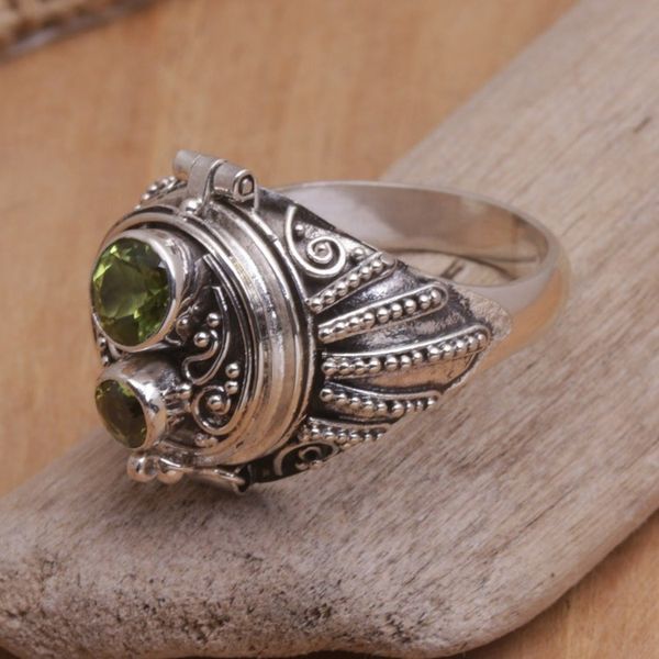 Alternate image for Sterling Silver Peridot Locket Ring from Bali Peace Box