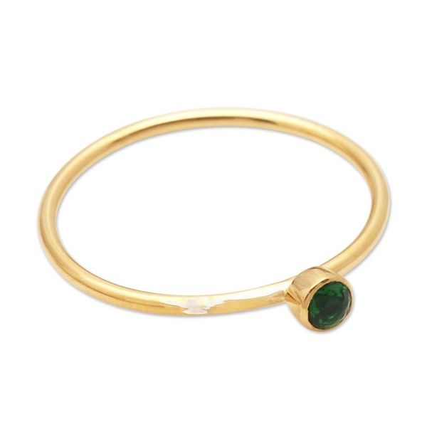 Alternate image for Green Quartz Gold Plated Solitaire Ring Subtly Sweet