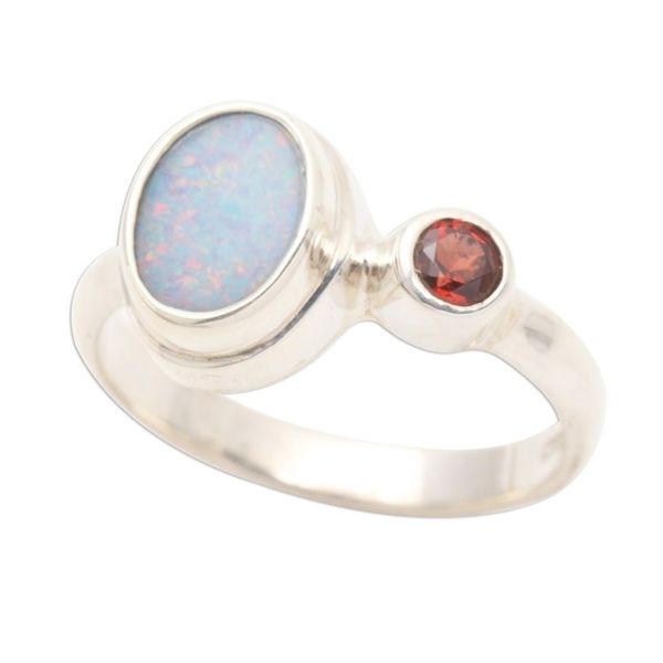 Alternate image for Opal and Garnet Sterling Silver Cocktail Ring Carrier of Light in Red