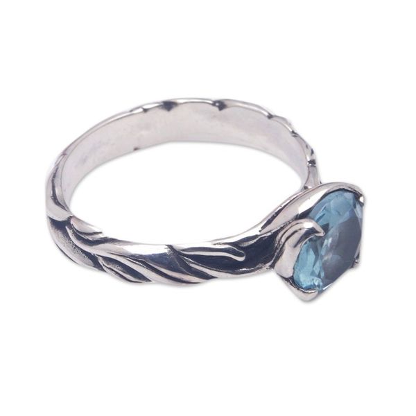 Alternate image for Ocean-Themed Sterling Silver Ring with Faceted Blue Topaz Marine Gem