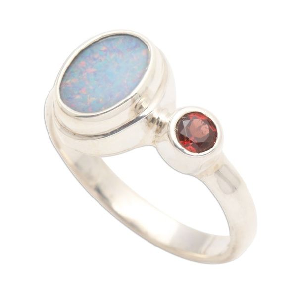 Alternate image for Opal and Garnet Sterling Silver Cocktail Ring Carrier of Light in Red