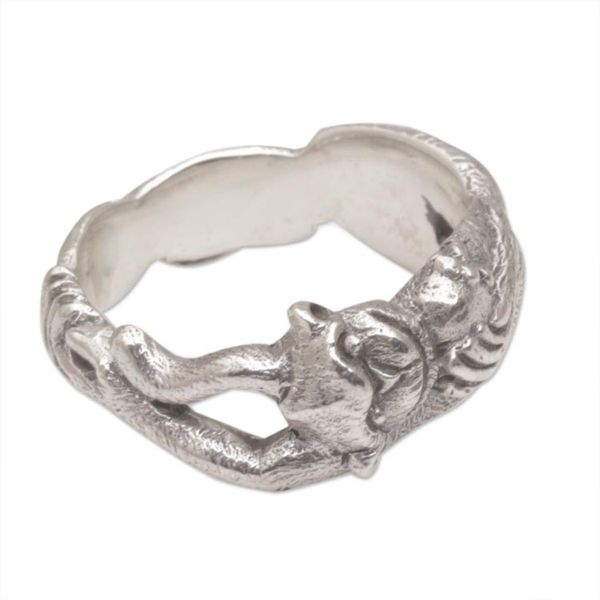 Alternate image for Sterling Silver Monkey Band Ring from Indonesia Ape Pose