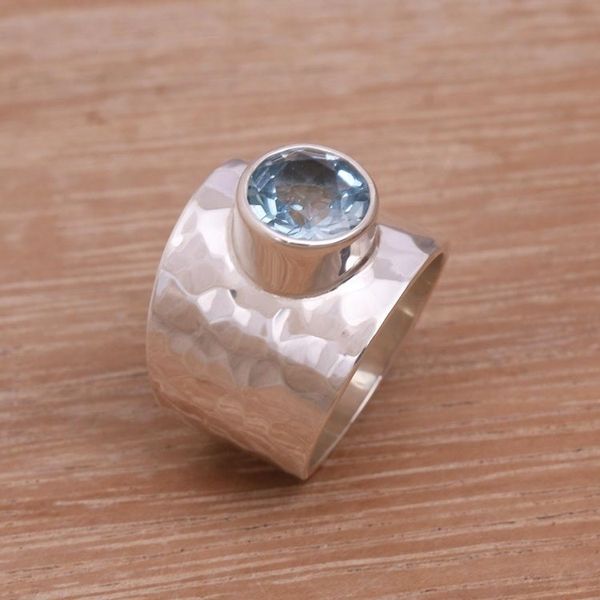 Alternate image for Blue Topaz Cocktail Ring Crafted in Indonesia Gleaming Fate