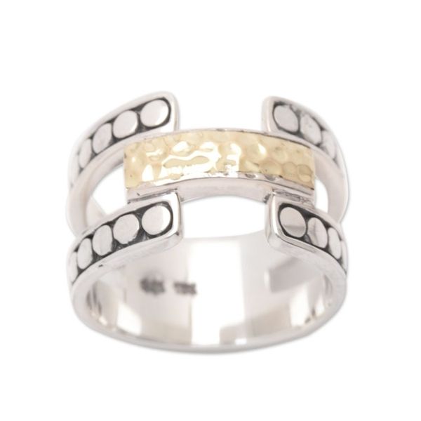 Alternate image for Band Ring with A Hammered Finish 18k Gold-Plated Accent Armadillo Glam
