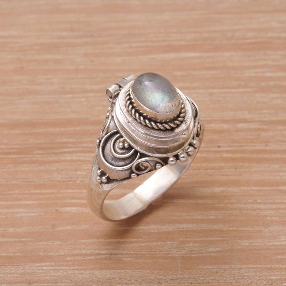 Labradorite and Sterling Silver Locket Ring from Bali 'Shimmering Shrine'