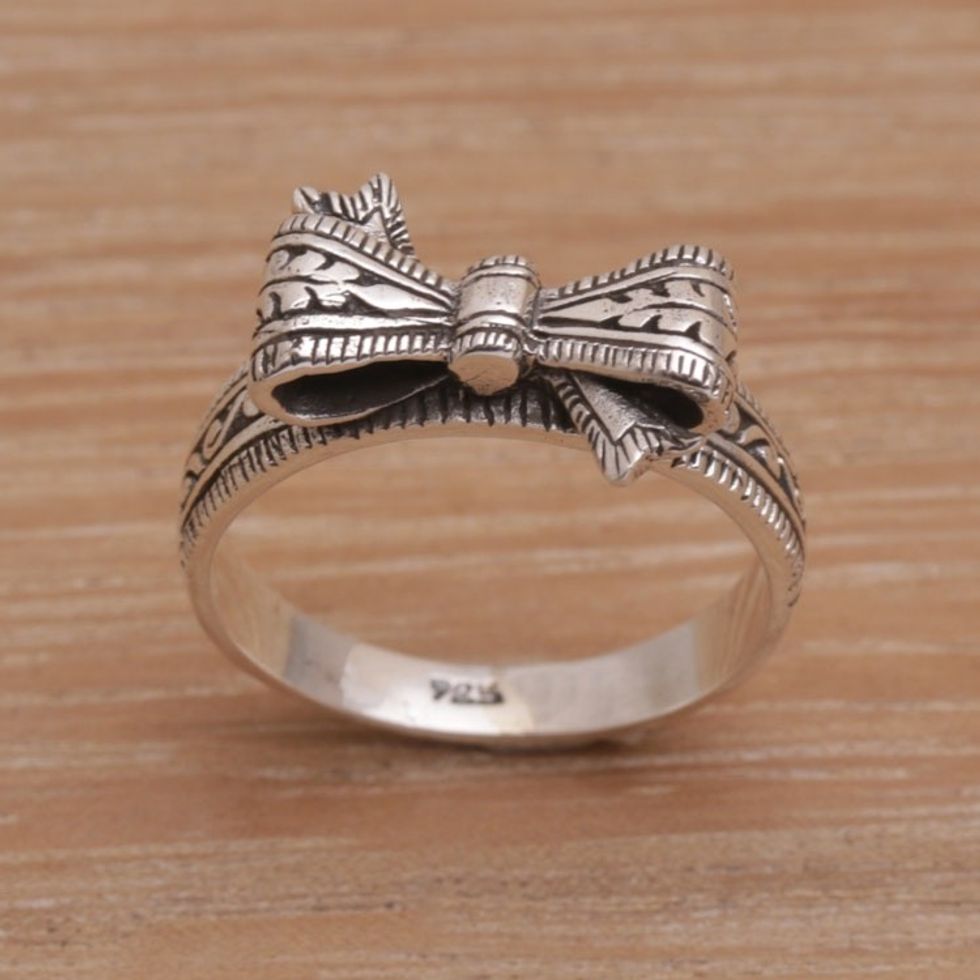 Balinese Handmade 925 Sterling Silver Bow Cocktail Ring 'Celuk Bow'