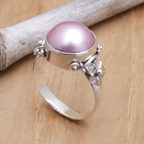 Alternate image for Floral Pink Cultured Pearl Cocktail Ring from Bali Jepun Joy