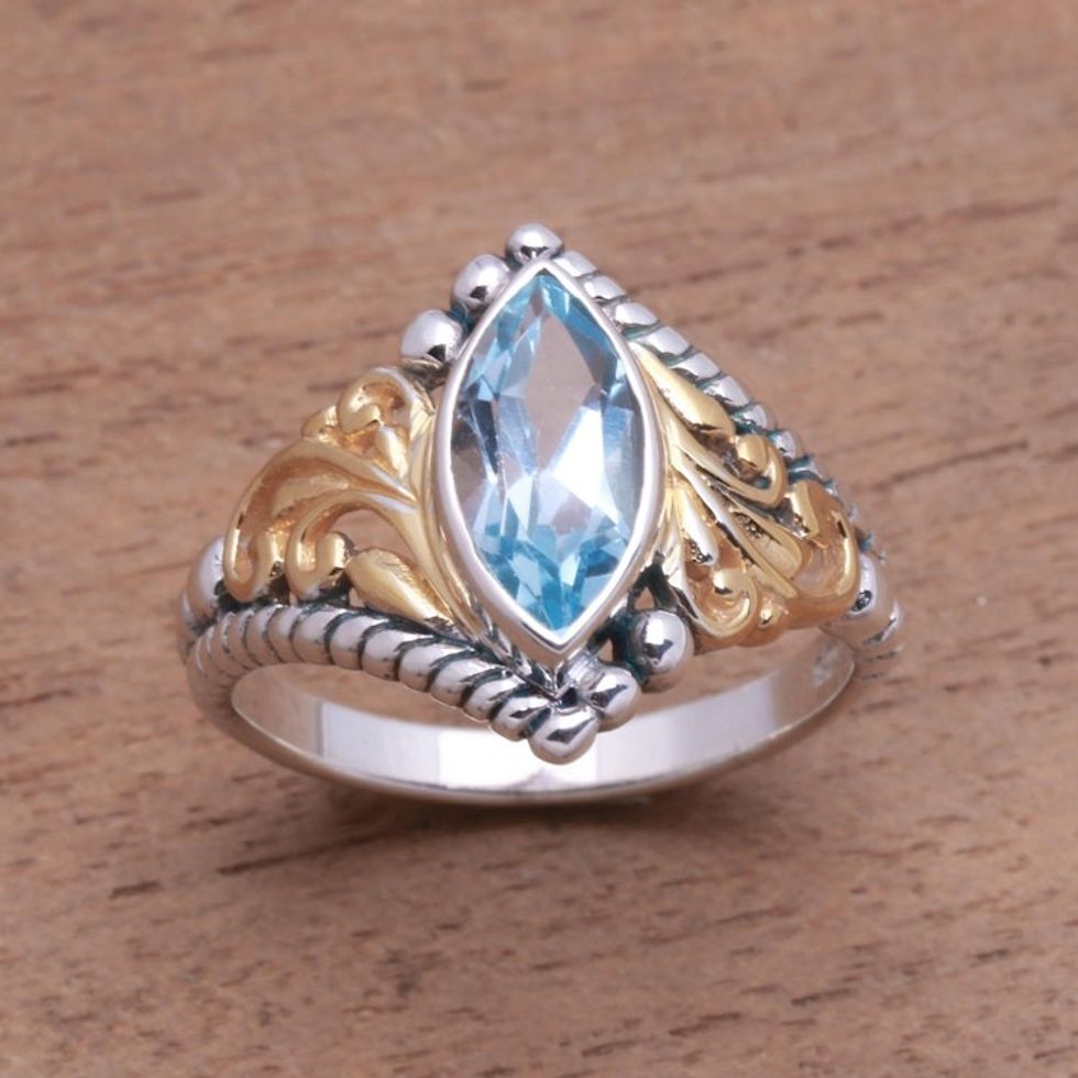 Gold Accented Marquise Blue Topaz Single-Stone Ring 'Marquise Order'