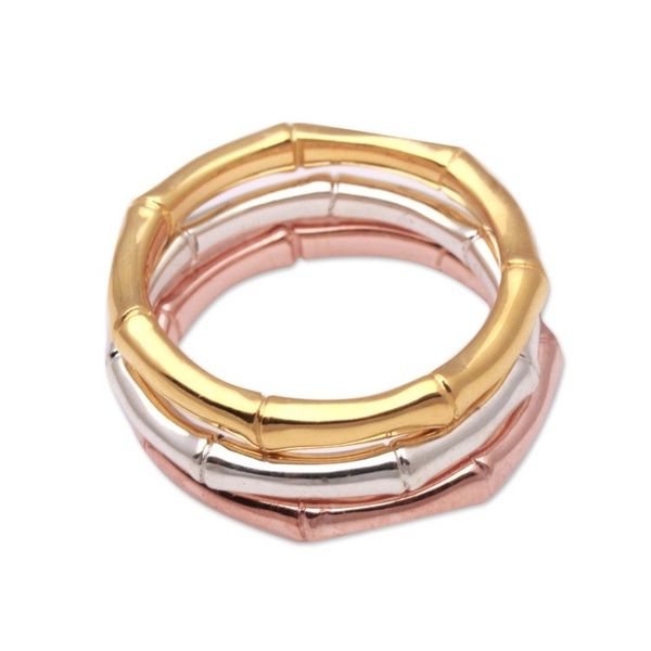 Alternate image for 3 Bamboo Motif Rings in Silver, Gold and Rose Gold Bamboo Trio
