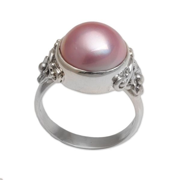 Alternate image for Floral Pink Cultured Pearl Cocktail Ring from Bali Jepun Joy