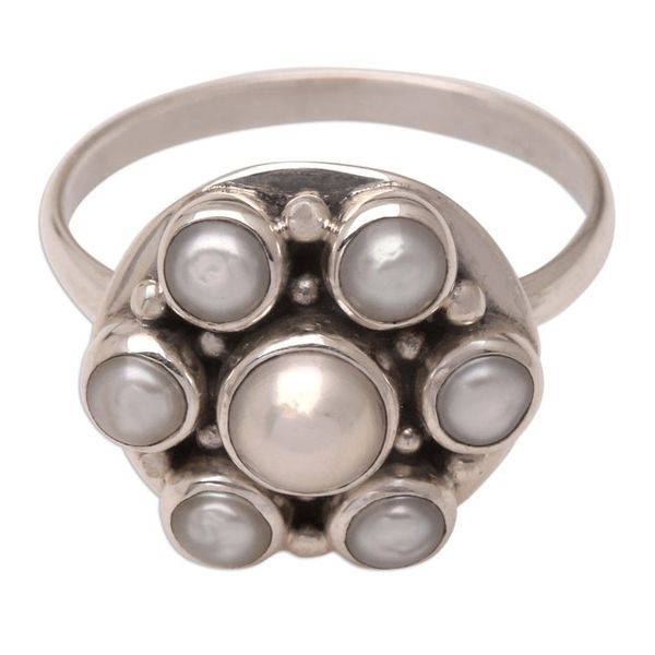 Alternate image for Sterling Silver and Pearl Cluster Ring White Rose