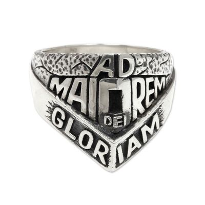Alternate image for Artisan Crafted Mens Spiritual Ring in Sterling Silver Ad Maiorem Dei Gloriam
