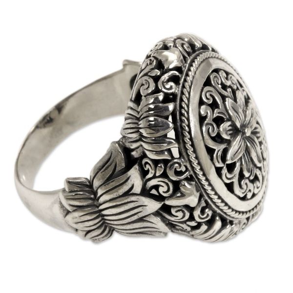Alternate image for Hand Made Floral Sterling Silver Cocktail Ring Precious Lotus