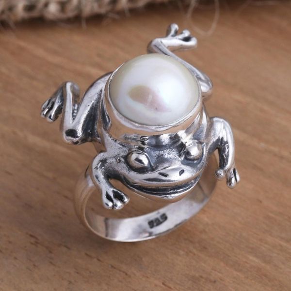 Alternate image for Cultured Pearl and Sterling Silver Frog Ring Free-Spirited Frog